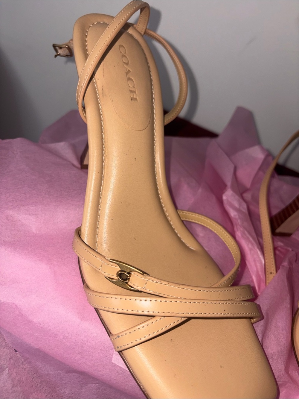Coach Women's Nude Strappy Square-Toe Heels - Picture 3 of 7